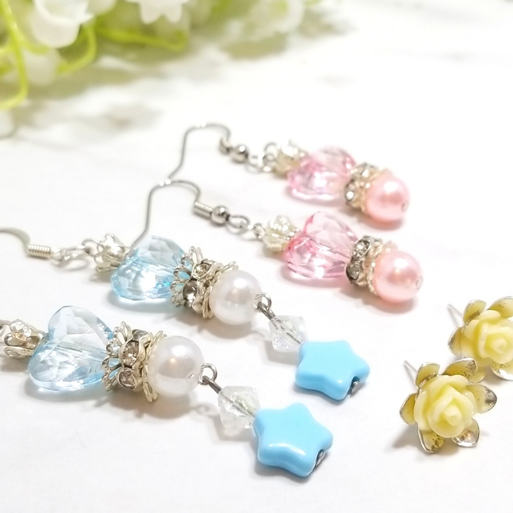 Handmade Cute Rose Dangle & Studs Earring Set